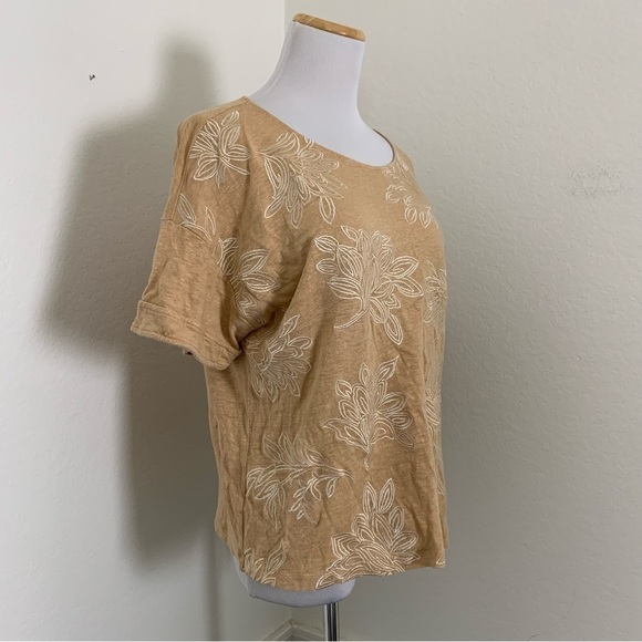 Chicos Womens 100% Linen Embroidered Short Sleeve Top Tan Neutral Lagenlook - Picture 8 of 16